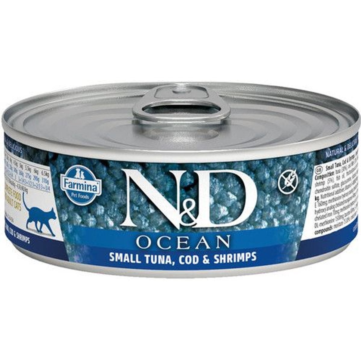 Farmina N&D Ocean Tuna, Cod & Shrimp Grain-Free Wet Cat Food, 2.46-oz can, case of 24