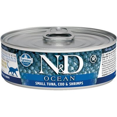 Farmina Farmina N&D Ocean Tuna, Cod & Shrimp Grain-Free Wet Cat Food, 2.46-oz can, case of 24
