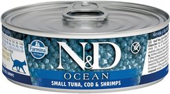 Farmina N&D Ocean Tuna, Cod & Shrimp Grain-Free Wet Cat Food, 2.46-oz can, case of 6