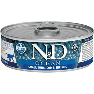 Farmina N&D Ocean Tuna, Cod & Shrimp Grain-Free Wet Cat Food, 2.46-oz can, case of 6