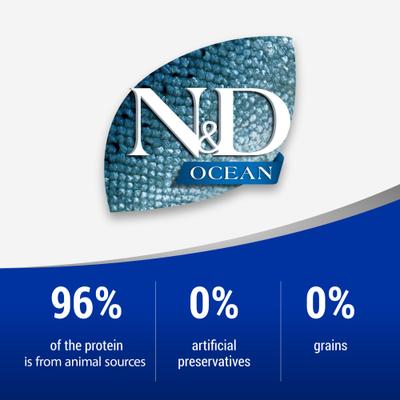 Show full view: Farmina N&D Ocean Tuna & Shrimp Grain-Free Wet Cat Food, 2.46-oz can, case of 24 slide 4 of 11