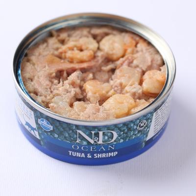 Show full view: Farmina N&D Ocean Tuna & Shrimp Grain-Free Wet Cat Food, 2.46-oz can, case of 6 slide 3 of 11