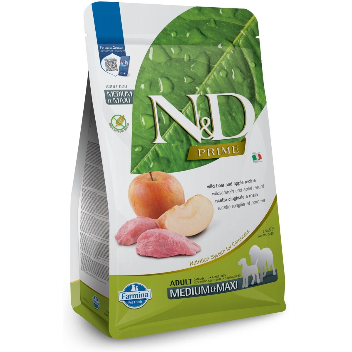 Farmina N&D Prime Boar & Apple Medium & Maxi Adult Grain-Free Dry Dog Food, 5.5-lb bag
