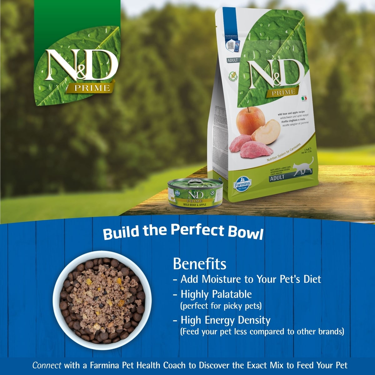 Apple Boar FARMINA N&D Prime Boar & Apple Grain-Free Dry Cat Food, 11-lb bag ...