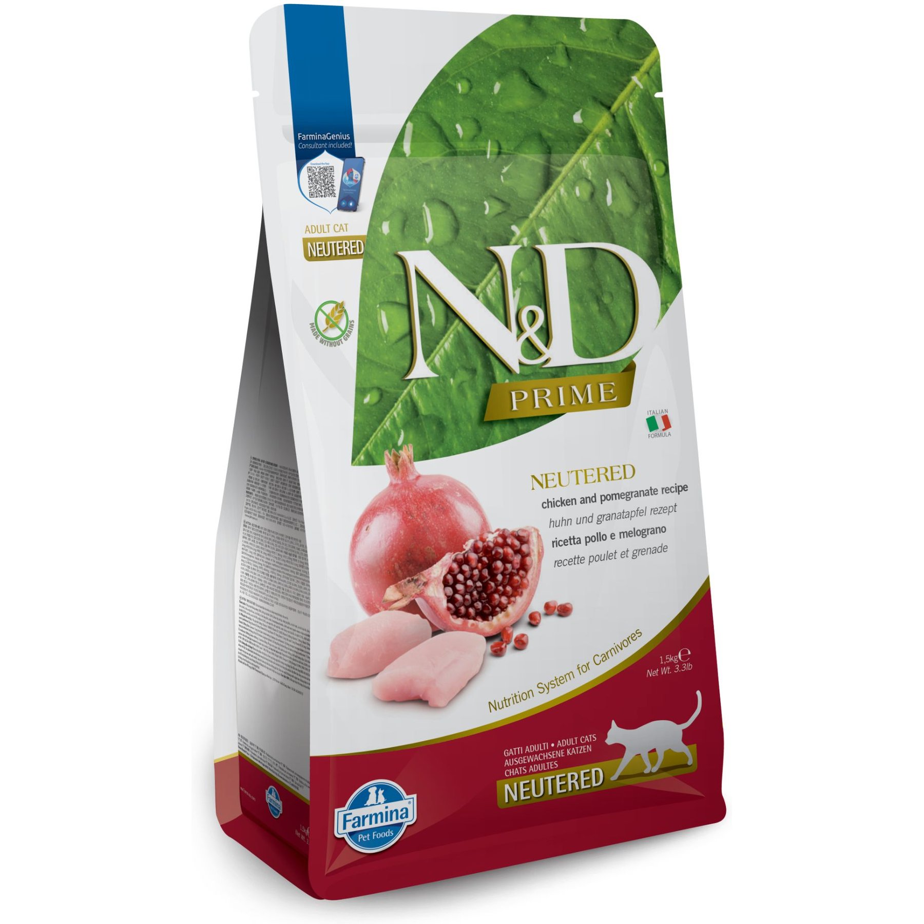 Farmina N&D Prime Chicken & Pomegranate Recipe Neutered Dry Cat Food, 3.3-lb bag
