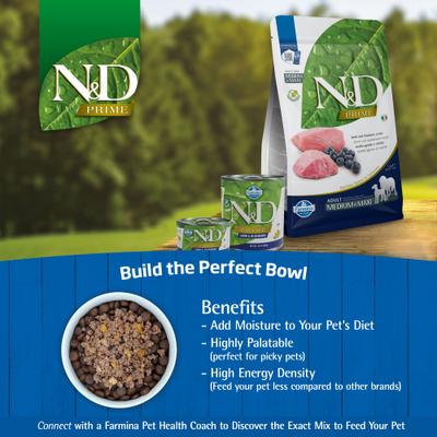 Show full view: Farmina N&D Prime Lamb & Blueberry Recipe Adult Mini Dry Dog Food, 15.4-lb bag slide 8 of 11