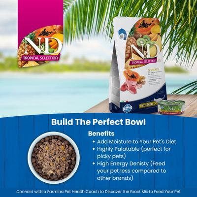 Show full view: Farmina N&D Tropical Selection Chicken Neutered Dry Cat Food, 11-lb bag slide 8 of 11