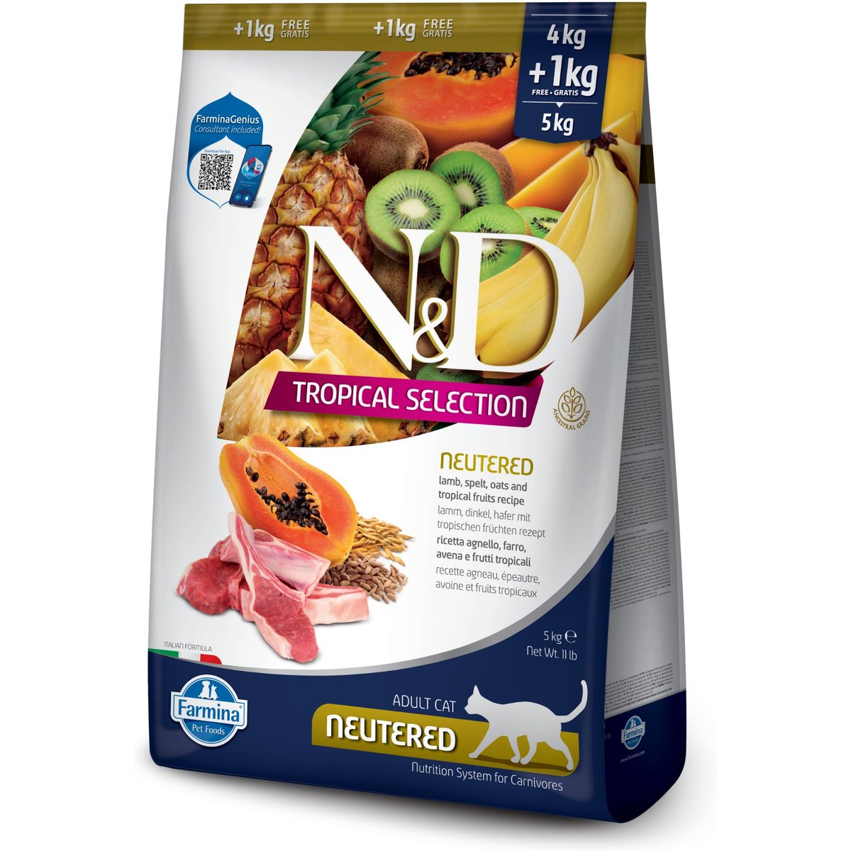 Farmina N&D Tropical Selection Lamb Neutered Dry Cat Food, 11-lb bag