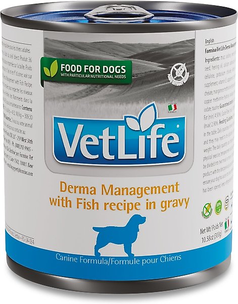 Show full view: Farmina Vet Life Derma Management with Fish Recipe In Gravy Wet Dog Food, 10.6-oz can, case of 6 slide 1 of 9
