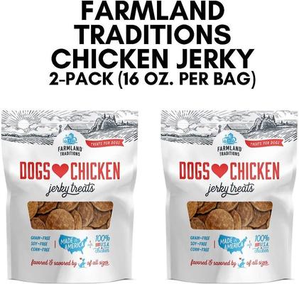 Show full view: Farmland Traditions USA Dogs Love Chicken Grain-Free Jerky Patties Dog Treats, 16-oz bag, pack of 2 slide 3 of 9