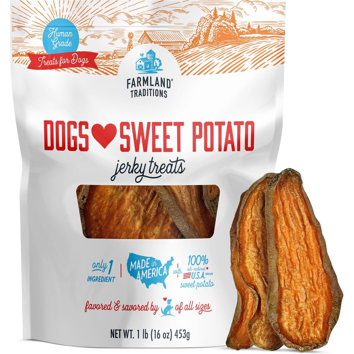 Farmland Traditions Dogs Love Sweet Potato Jerky Dog Treats, 16-oz bag