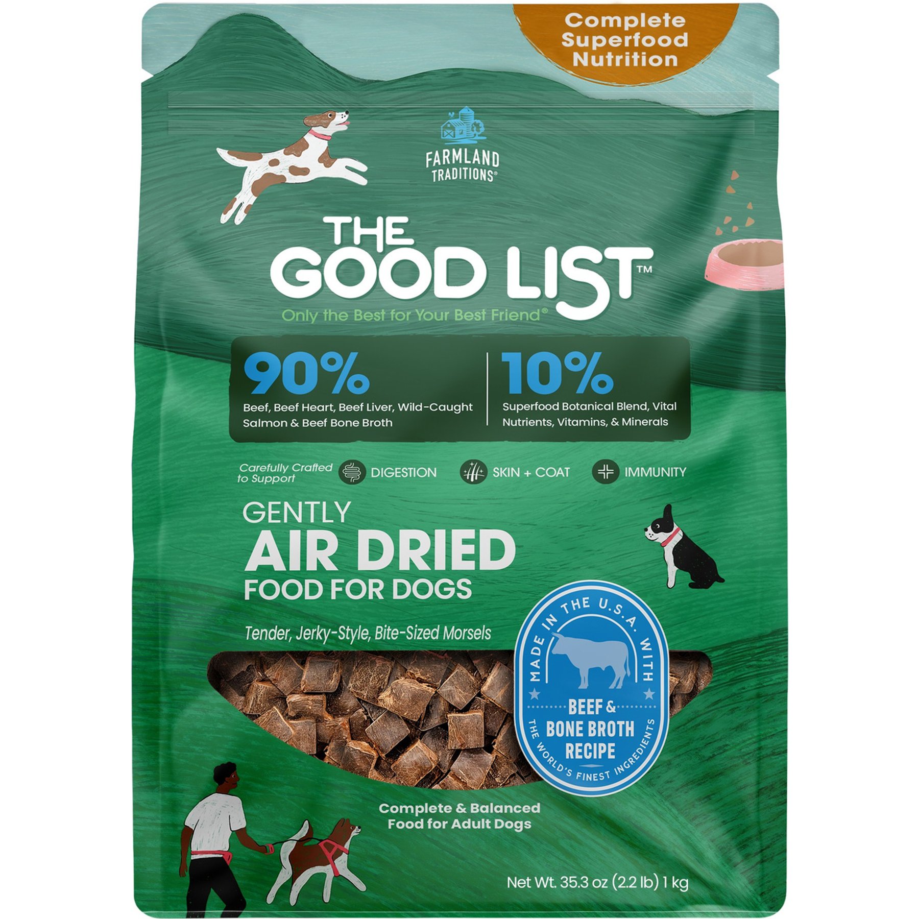 Farmland Traditions The Good List Beef & Bone Broth Recipe Adult Gently Air-Dried Dog Food, 35.3-oz bag