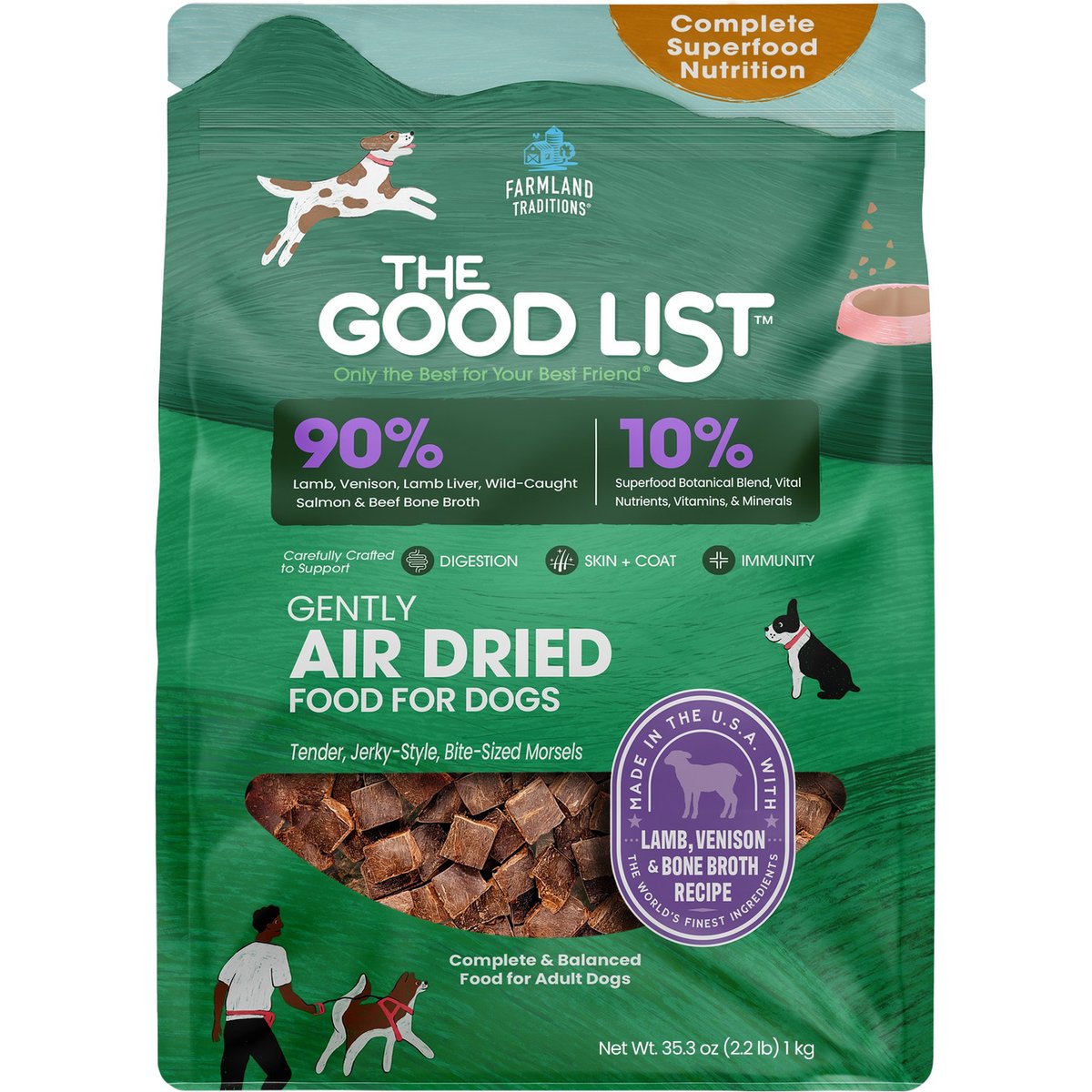Farmland Traditions The Good List Lamb, Venison & Bone Broth Recipe Adult Gently Air-Dried Dog Food, 35.3-oz bag