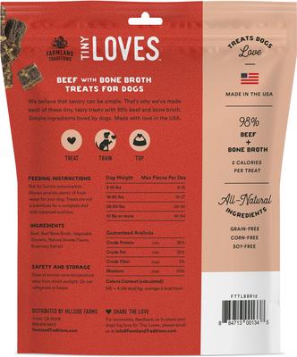 Show full view: Farmland Traditions Tiny Loves Beef with Bone Broth Flavored Jerky Dog Treats, 5-oz pouch, 1 count slide 3 of 5