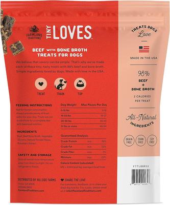 Show full view: Farmland Traditions Tiny Loves Beef with Bone Broth Flavored Jerky Dog Treats, 32-oz bag, 1 count slide 3 of 5