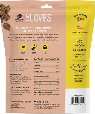 Show full view: Farmland Traditions Tiny Loves Chicken with Bone Broth Flavored Jerky Dog Treats, 16-oz pouch slide 3 of 5