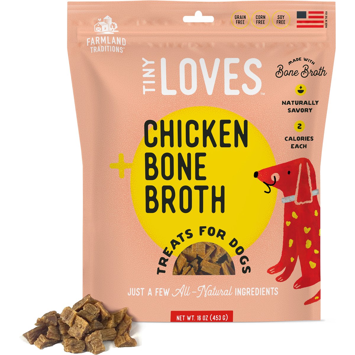 Farmland Traditions Tiny Loves Chicken with Bone Broth Flavored Jerky Dog Treats, 6-oz pouch