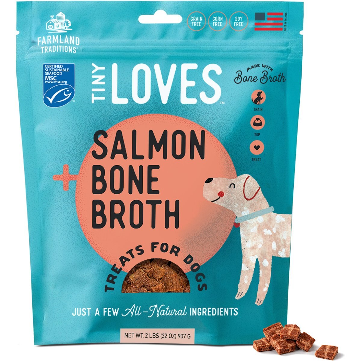 Farmland Traditions Tiny Loves Salmon with Bone Broth Flavored Jerky Dog Trainer Treats, 32-oz bag