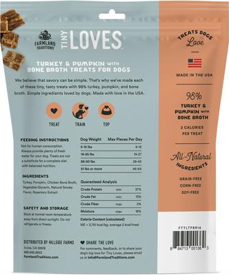 Show full view: Farmland Traditions Tiny Loves Turkey & Pumpkin with Bone Broth Flavored Jerky Dog Treats, 16-oz pouch, 1 count slide 3 of 5