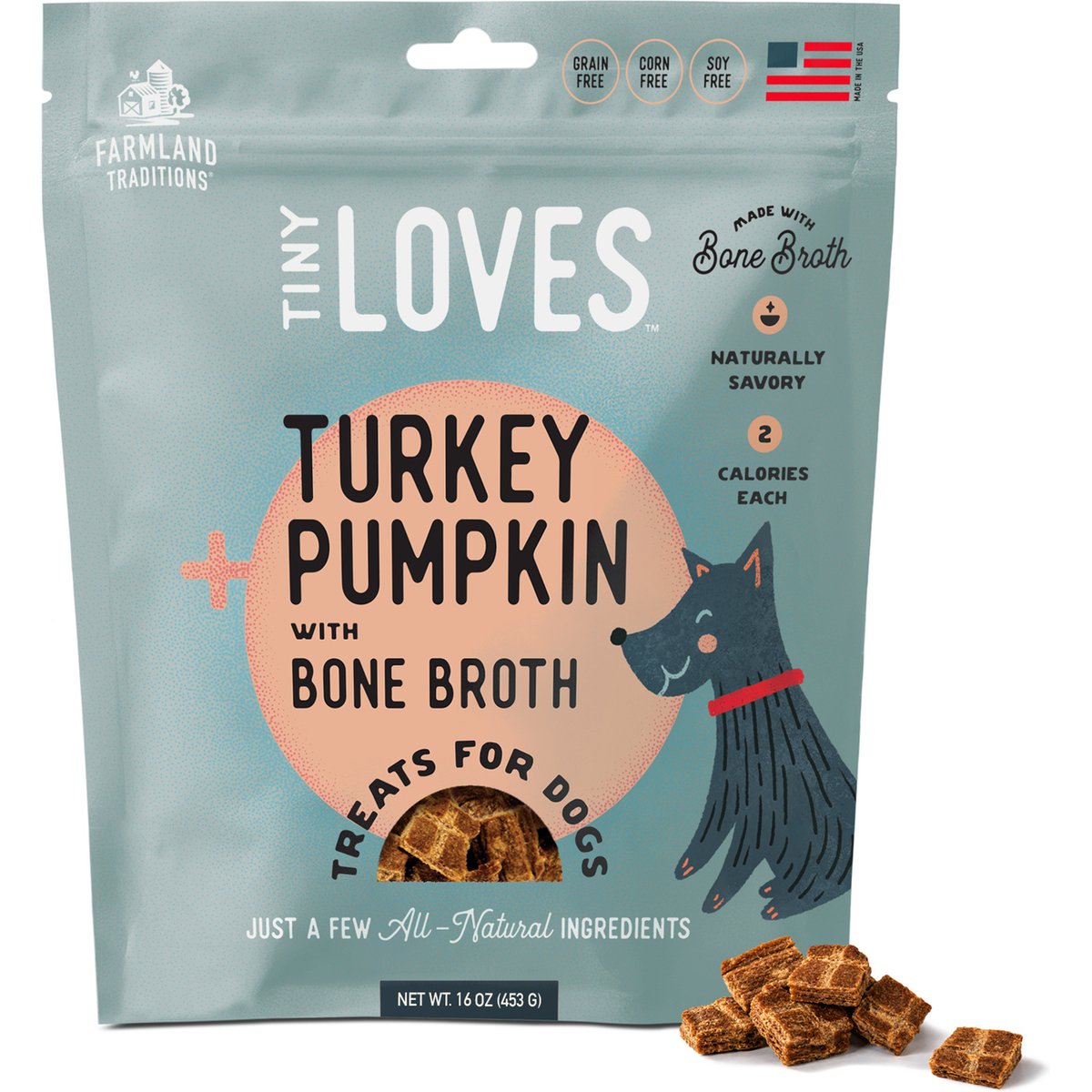 Farmland Traditions Tiny Loves Turkey & Pumpkin with Bone Broth Flavored Jerky Dog Treats, 16-oz pouch, 1 count