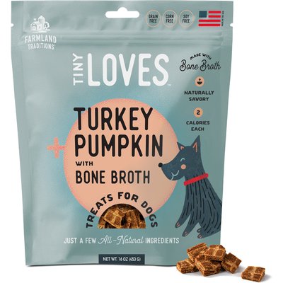 Farmland Traditions Farmland Traditions Tiny Loves Turkey & Pumpkin with Bone Broth Flavored Jerky Dog Treats, 16-oz pouch, 1 count