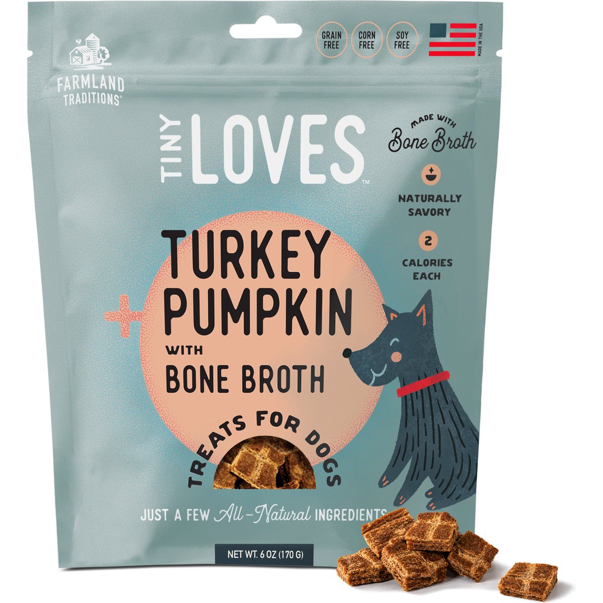 Farmland Traditions Tiny Loves Turkey & Pumpkin with Bone Broth Flavored Jerky Dog Treats, 6-oz pouch, 1 count