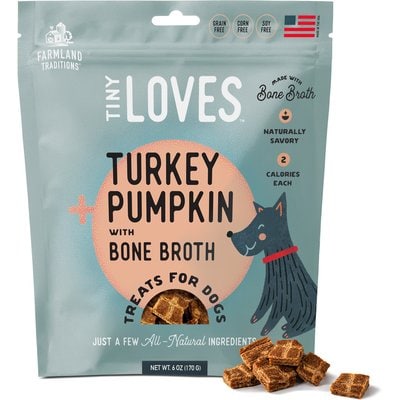 Farmland Traditions Farmland Traditions Tiny Loves Turkey & Pumpkin with Bone Broth Flavored Jerky Dog Treats, 6-oz pouch, 1 count