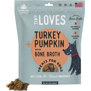 Farmland Traditions Tiny Loves Turkey & Pumpkin with Bone Broth Flavored Jerky Dog Treats, 6-oz pouch, 1 count