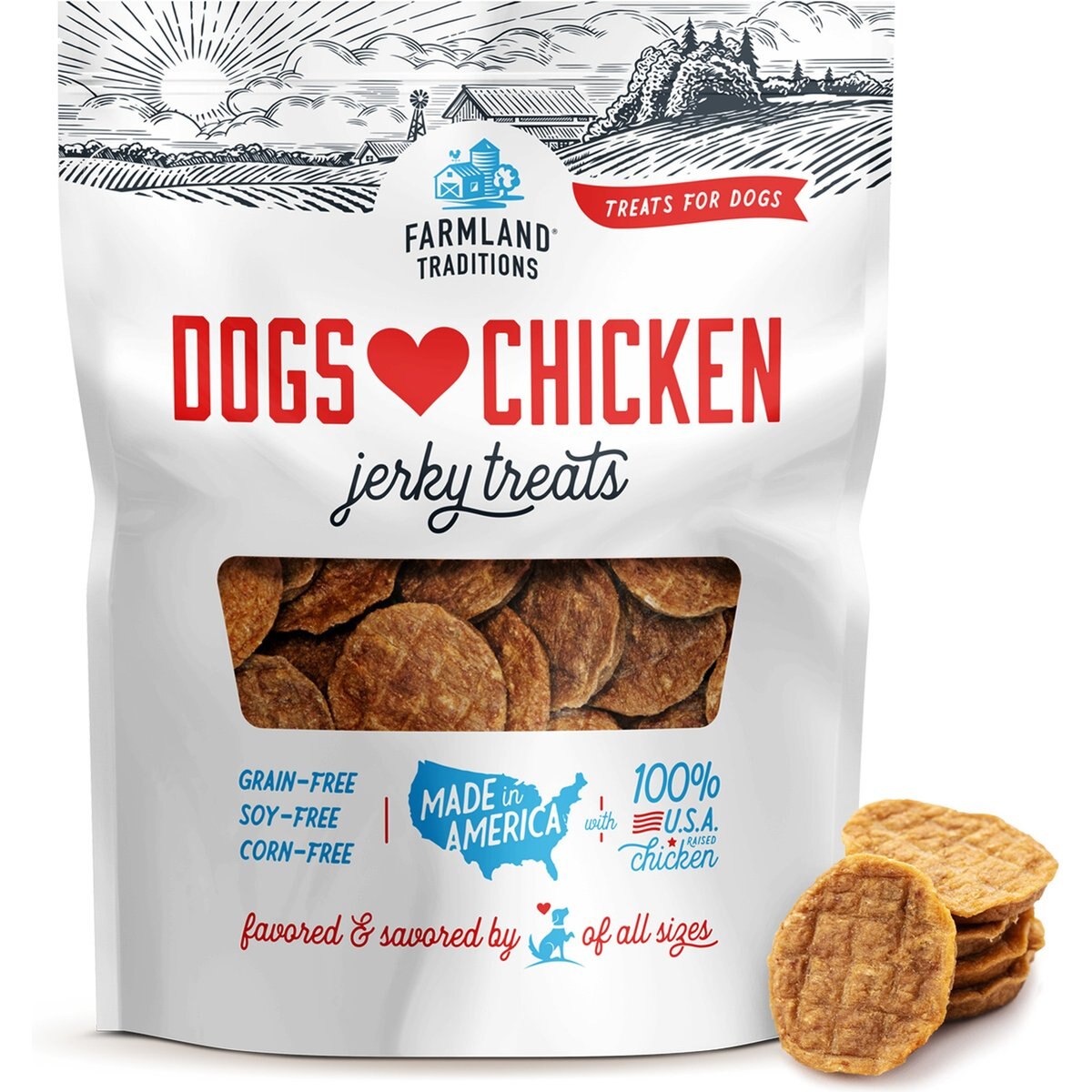 Farmland Traditions USA Dogs Love Chicken Grain-Free Jerky Patties Dog Treats, 32-oz bag
