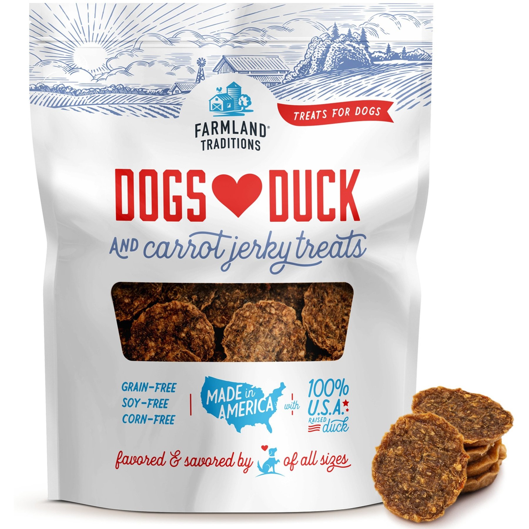 Farmland Traditions USA Dogs Love Duck & Carrots Grain-Free Jerky Dog Treats, 13.5-oz bag