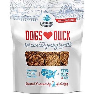 Farmland Traditions USA Dogs Love Duck & Carrots Grain-Free Jerky Dog Treats, 5-oz bag