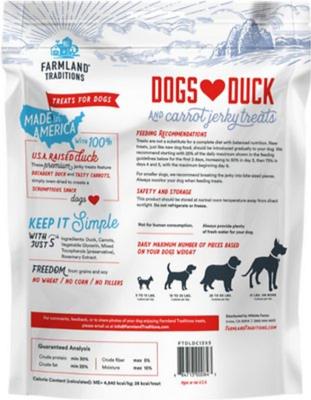 Show full view: Farmland Traditions USA Dogs Love Duck & Carrots Grain-Free Jerky Dog Treats, 5-oz bag slide 3 of 9
