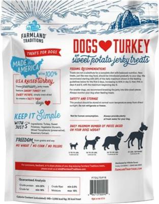 Show full view: Farmland Traditions USA Dogs Love Turkey & Sweet Potato Grain-Free Jerky Dog Treats, 1-lb bag slide 3 of 9