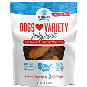 Farmland Traditions USA Dogs Love Variety Grain-Free Jerky Dog Treats, 3-lb bag