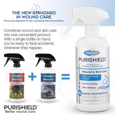 Show full view: Farnam PuriShield Farm Animal & Horse Fast-Acting Wound & Skin Care Spray, 16-fl oz bottle, bundle of 2 slide 2 of 11