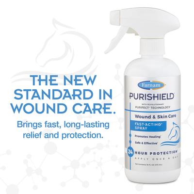 Show full view: Farnam PuriShield Farm Animal & Horse Fast-Acting Wound & Skin Care Spray, 16-fl oz bottle, bundle of 2 slide 3 of 11
