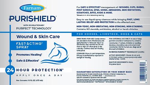 Show full view: Farnam PuriShield Farm Animal & Horse Fast-Acting Wound & Skin Care Spray, 16-fl oz bottle, bundle of 2 slide 9 of 11