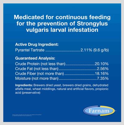 Show full view: Farnam PyrantelCare Daily Dewormer Anthelmintic Horse Dewormer Supplement, 10-lb tub slide 5 of 10