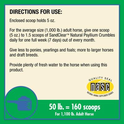 Show full view: Farnam SandClear Natural Psyllium Fiber Crumbles Apple/Molasses Flavor Horse Supplement, 50-lb bag slide 6 of 9