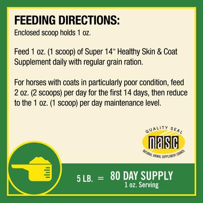 Show full view: Farnam Super 14 Healthy Skin & Coat Granules Horse Supplement, 5-lb tub slide 7 of 9
