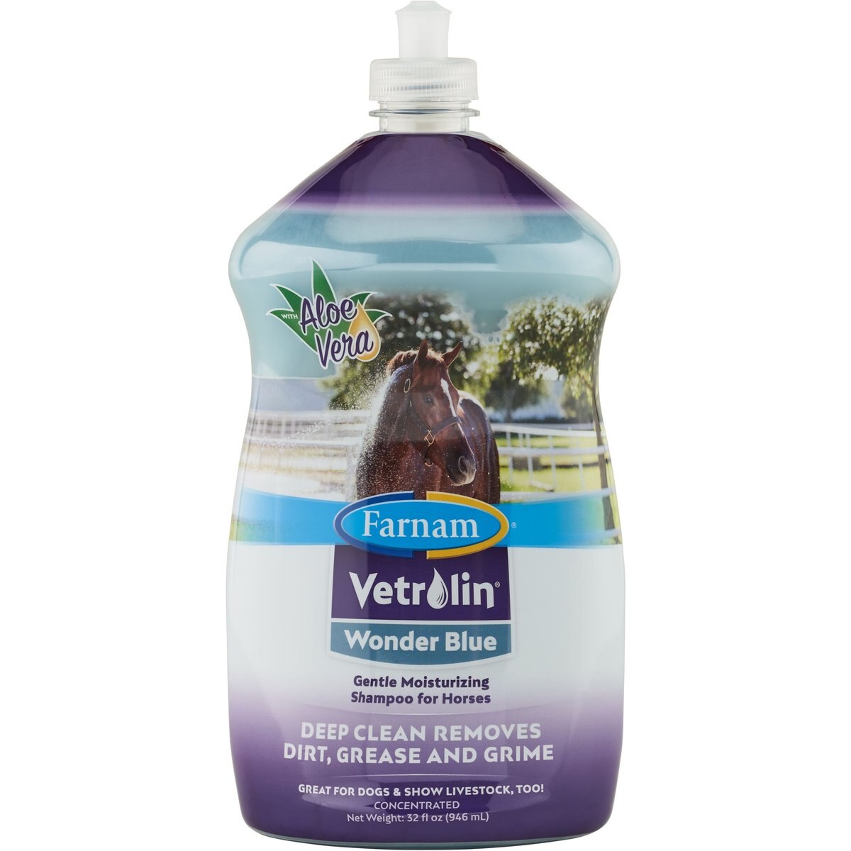 Farnam Vetrolin Wonder Blue Deep Cleaning Moisturizing Dog & Horse Shampoo, 32-fl oz bottle
