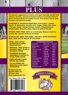 Show full view: Farrier's Magic PLUS Hoof Health Hay Flavor Pellets Horse Supplement, 22-lb pail slide 3 of 5