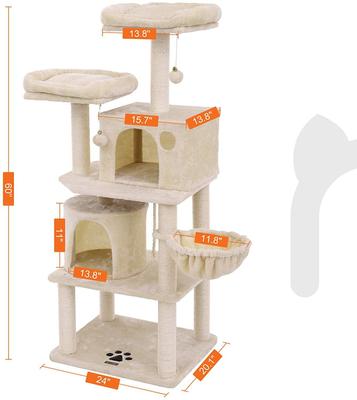 Show full view: FEANDREA 55.1-in Faux Fleece Cat Tree & Condo, Beige slide 2 of 10