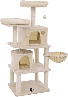 Show full view: FEANDREA 55.1-in Faux Fleece Cat Tree & Condo, Beige slide 8 of 10