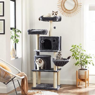 Show full view: FEANDREA 55.1-in Faux Fleece Cat Tree & Condo, Dark Gray slide 4 of 11