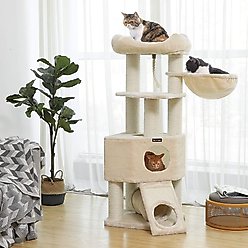 FEANDREA 55.5-in Faux Fleece Cat Tree & Condo, Beige