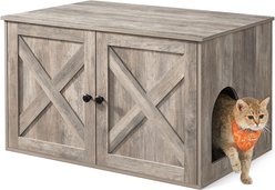 FEANDREA Furniture Style Barn Door End Table Cat Litter Box Enclosure, Greige, 31.5-in