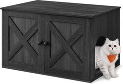 FEANDREA Furniture Style Barn Door End Table Cat Litter Box Enclosure, Ink Black, 31.5-in