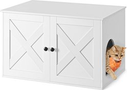 FEANDREA Furniture Style Barn Door End Table Cat Litter Box Enclosure, White, 31.5-in