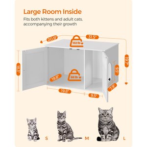 FEANDREA Furniture Style Barn Door End Table Cat Litter Box Enclosure, White, 31.5-in